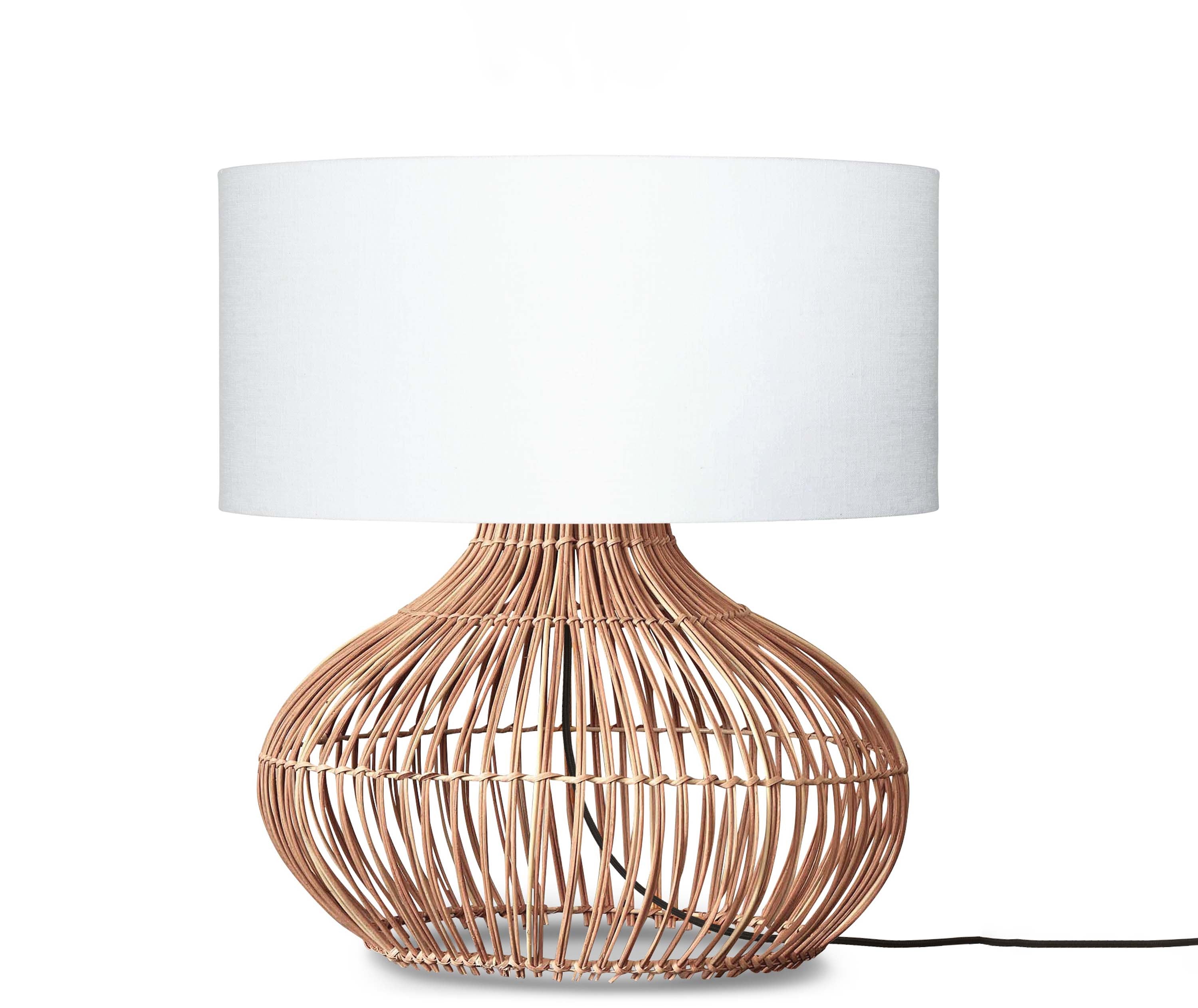 Good&Mojo Tischleuchte Kalahari L Rattan 65cm/Schirm 47x23cm Leinen. Weiß